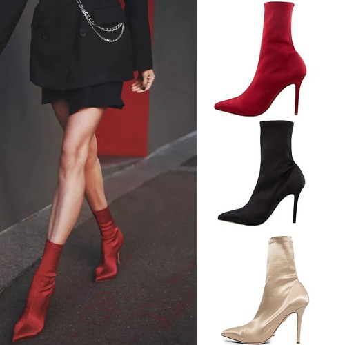 black pointed toe sock booties
